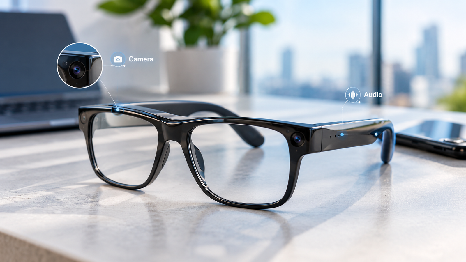 Meta AI smart glasses with built-in camera and audio features