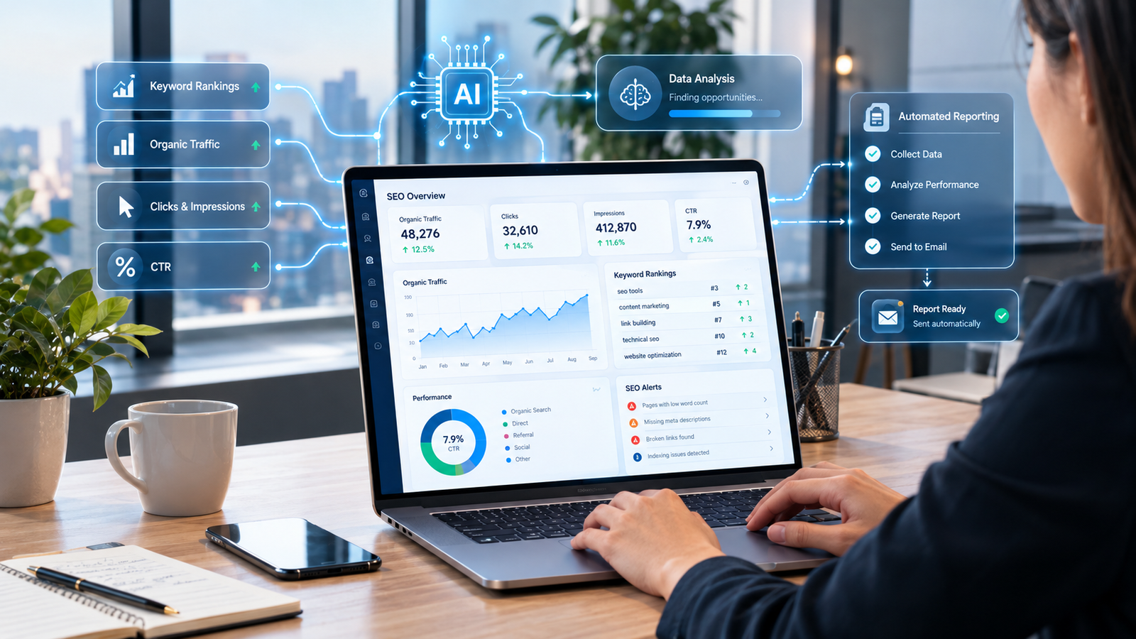 Automated SEO reports dashboard powered by AI automation