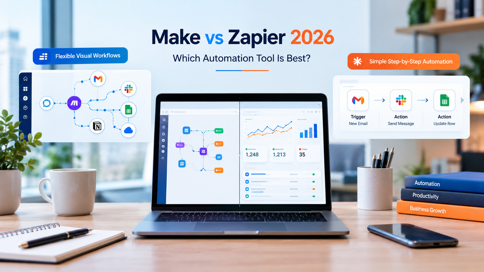 Make vs Zapier automation workflow comparison